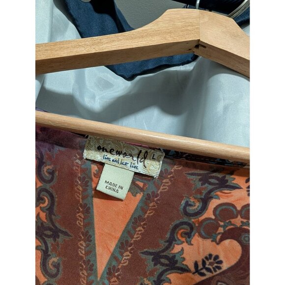 One World Womens Rainbow Tie-Dye Short Sleeve Blouse Boho Paisley Print Size L - Picture 3 of 6